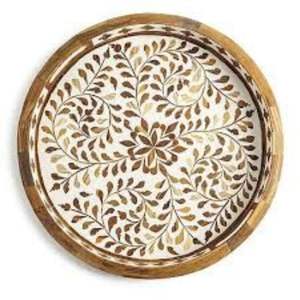 Assiette de service ronde en bois émaillée, motif floral vintage, style bohème, pour cuisine, vente en gros - Product Image 1