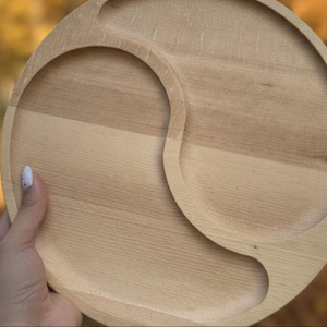 Eco-Friendly Portable Wooden <b>Snack</b> <b>Tray</b> with 2 Compartments Polished Beech Serving Plate & Divided Food Platter for Catering - Product Image 1