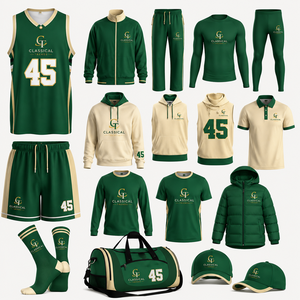 Classical Trends Basketball Uniform Set Green Gold Sublimated Jersey Shorts Hoodie Jacket Cap Duffel Bag <b>Socks</b> Full Gear - Product Image 1