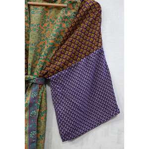 Kimono Largo de Seda Vintage con Parches, Talla Grande, Transpirable, para Otoño |   Bata de Estilo Bohemio |   Bata de Lujo Sostenible - Product Image 4