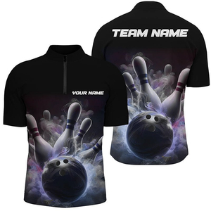 Chemise de bowling à col zippé 100 % polyester, impression sérigraphique personnalisée, imprimé par transfert thermique, motif léopard, séchage rapide, respirante - Product Image 3