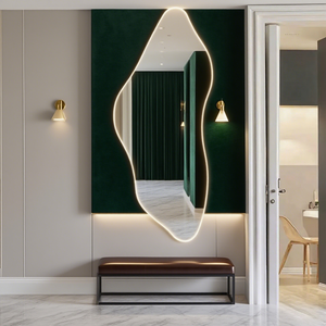 Miroir mural LED Daystar Trade en verre ondulé irrégulier demi-rond avec rétroéclairage ambiant et interrupteur tactile, miroir de vanité décoratif moderne - Product Image 2