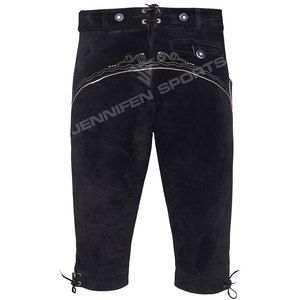 Lederhosen bavaroises pour hommes en cuir suédé de vache, longueur genou, avec bretelles, motif uni, costume allemand - Product Image 6