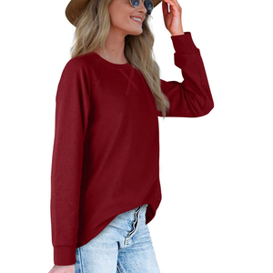 เสื้อสเวตเชิ้ตคอกลมสีเขียวมะกอกสำหรับผู้หญิง ผ้าฝ้ายถัก 100% สีพื้นเรียบง่าย แขนยาว สวมใส่สบายในฤดูใบไม้ร่วง - Product Image 1