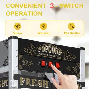 Hervidor comercial de 20 onzas, máquina de palomitas de maíz, ruedas Popper de estilo Vintage, Popper de 1440W para fiestas, eventos de cine en casa, negro - Product Image 6
