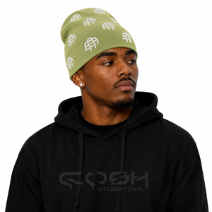Cosh International Bonnet en tricot 100% acrylique vert olive personnalisé avec logo brodé, unisexe, pour l'hiver, usage décontracté - Product Image 3