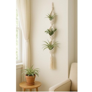 Support de plante suspendu en macramé en coton de qualité supérieure, style bohème, pour la décoration du salon, du jardin, du patio et du balcon - En solde - Product Image 1