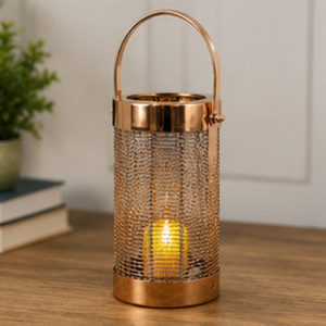 Lanterne en métal pour bougie avec design en maille et poignée pour la décoration de la maison - Product Image 3