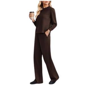 Ensemble de survêtement premium pour femme, couleur unie, col rond, coupe ample, sweat-shirt et pantalon de jogging - Product Image 4