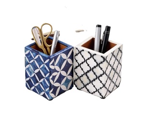 Artistic Resin <b>Pen</b> Holder with Black <b>White</b> Geometric Pattern Desk Organizer for Home Office Decoration - Product Image 2
