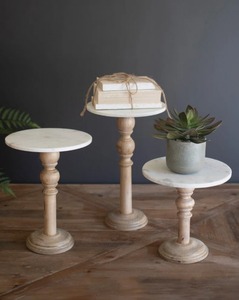 Round Wooden <b>Cake</b> <b>Stand</b> <b>Set</b> of 3 Handmade Marble Top Display <b>Stands</b> at Best Price - Product Image 2