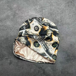 Wholesale High Quality Sublimation Beanie <b>Satin</b> <b>Lined</b> Beanie <b>Hat</b> Contrast Color America Street Beanie with Custom Logo - Product Image 2