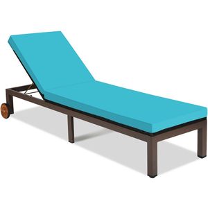 Sillón Reclinable de Mimbre para Patio Exterior con 5 Posiciones de Ajuste, Ruedas y Cojín Impermeable - Product Image 4