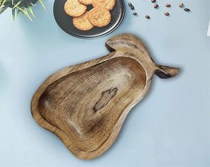 Plateau de service en bois rustique sculpté à la main et bol décoratif de forme irrégulière, multifonctionnel, décoration de table de mariage - Product Image 2