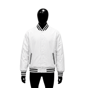 PREMIUM <b>WHITE</b> WINTER VARSITY BOMBER <b>JACKET</b> <b>MEN</b> WOMEN CASUAL LIGHTWEIGHT HEATED SNAPSHOT BUTTON STREETWEAR FASHION COAT OUTERWEAR - Product Image 1