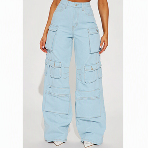Pantalon cargo noir taille haute pour femme, coupe ample, style utilitaire, longueur intégrale avec plusieurs poches, idéal pour l'automne - Product Image 5