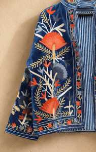 เสื้อแจ็คเก็ตฤดูหนาวปักลายดอกไม้สไตล์โบฮีเมียน ผ้ากำมะหยี่ ซูซานี งานแฮนด์เมด สำหรับผู้หญิง ผ้าฝ้าย ของขวัญ - Product Image 4