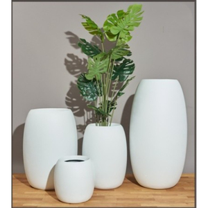 Juego de Macetas de Fibra de Vidrio Blancas, Forma Elíptica, Acabado con Recubrimiento en Polvo, Macetas de Interior con Orificio de Drenaje, Ecológicas y Modernas - Product Image 1