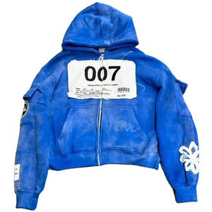 Sweat à capuche déchiré pour homme, style vintage, en mélange de coton doux, streetwear décontracté, pull personnalisé, vente en gros - Product Image 6
