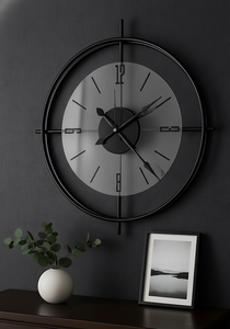 Horloge murale moderne de luxe en métal, grande horloge ronde à double anneau, design minimaliste noir, art mural décoratif contemporain pour la maison - Product Image 2