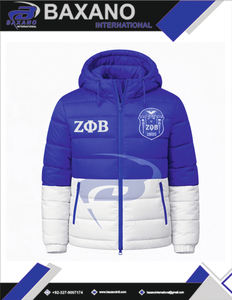 Chaqueta Acolchada de Invierno con Capucha Azul y Blanca de la Hermandad Zeta Phi Beta ZPB, con Logotipo Frontal Personalizado de la Hermandad Griega ZPB - Product Image 4