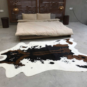 Tapis et carpettes en cuir de vache véritable, teint en vert foncé, avec poils, faits à la main, pour la décoration de la maison et du bureau - Product Image 2