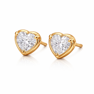 Boucles d'oreilles clous en or 14 carats en forme de cœur avec diamant de laboratoire serti clos, boucles d'oreilles clous romantiques en forme de cœur, bijoux fins, cadeau - Product Image 2