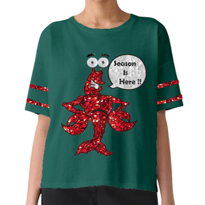Camiseta de moda occidental para mujer, diseño personalizado 2026, de algodón, corte holgado, con bordado de lentejuelas de cangrejo de río, maíz, patatas, champiñones y ajo - Product Image 5