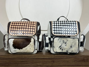 Fabricación Real Cowhide School Collage Mochila Lujo Mano Tooled Checkered Leather Travel Business Trip Bolsa de pañales Mochila - Product Image 4