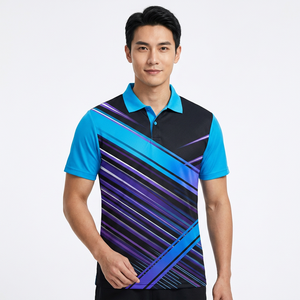 Polo de Manga Corta para Hombre con Estampado Abstracto en Bloques de Color Rosa, Azul y Blanco, de Secado Rápido, Tejido de Poliéster, Corte Casual - Product Image 6