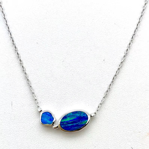 Blue Opal Oval Polygon Necklace Double Sided Gemstone Jewelry Women Gift Wholesale - Product Image 1