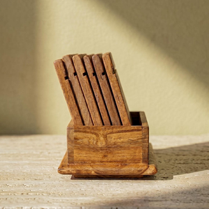 Teak Wood <b>Coaster</b> <b>Set</b> <b>with</b> <b>Holder</b> Rustic Square Drink <b>Coasters</b> for Coffee Cups Mugs Glasses Dining Table Kitchen and Home Decor - Product Image 5