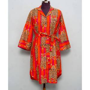 Vintage Sweet Floral Block Printed Cotton Midi Dress Eco-Friendly Tiger Printed Party Long Turn-<b>down</b> Collar Button Shirt - Product Image 4