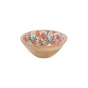 Bol en bois d'acacia fait main avec motif de feuilles bleues, intérieur émaillé, style bohème, pour servir des aliments, offrir en cadeau - Product Image 5