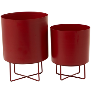 Pots de fleurs en métal rouge avec supports en fer, pots cylindriques modernes, supports décoratifs pour plantes, pour la maison - Product Image 3