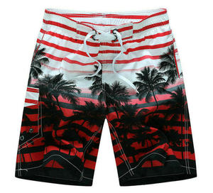<b>Men's</b> Tropical Palm Tree Print Board Shorts Quick Dry Drawstring Casual Swim <b>Trunks</b> Short Length Mid Waist With Pockets - Product Image 2