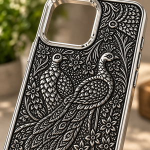 Étui de téléphone portable en argent sterling 925 de qualité supérieure, oxydé antique, gravé de motifs floraux de paon - Product Image 3