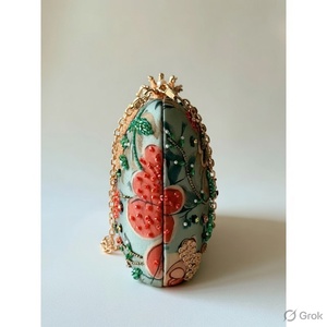 Elegant Beaded Floral Clutch with Cross-Body Strap Flap Closure up to 1L Capacity Handmade <b>Evening</b> Party <b>Bag</b> - Product Image 2