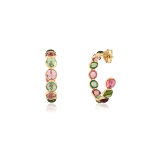 Pendientes de Aro con Turmalina Multicolor de Corte Redondo, Diseño Personalizado para Pedidos al por Mayor, Oro Amarillo Puro de 18K, Fabricante de Joyería - Product Image 6