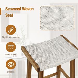 Set aus 2 Metall-Barhockern mit Sitzfläche aus Seegrasgeflecht, 25,5 Zoll hoch - Product Image 4