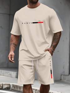 Nouvelle Tendance Vente Chaude Ensemble de 2 T-shirts Homme Respirants et Légers à Col en V et Manches Courtes avec Imprimé Barre Dégradée PARIS - Product Image 2