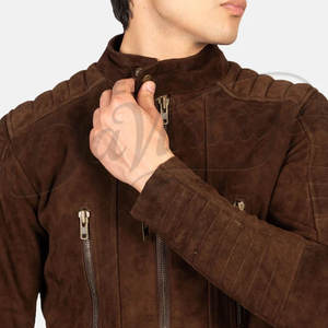 Veste de motard en cuir suédé marron chocolat pour homme, style Café Racer, épaules rembourrées, coupe ajustée, fermeture éclair, vêtement de moto - Product Image 6