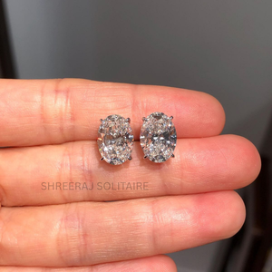 ต่างหูเพชรทรงรีเพาะเลี้ยงในห้องปฏิบัติการ ขายส่ง รับรองโดย IGI ทองคำแท้ 14k/18k ทองคำขาว ตัวล็อกแบบกด สี DEF ความสะอาด VVS2/VS1 - Product Image 3