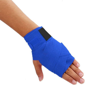 Bandages de boxe personnalisés avec logo, bleus, en coton élastique, fermeture auto-agrippante, équipement de protection unisexe - Product Image 5