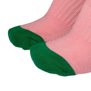 AKA Ankle <b>Socks</b> Green with Pink Cotton Blend Ribbed Soft Breathable Stretch Athletic Casual Comfortable Daily Wear - Product Image 2