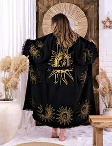 Robe kimono de plage fluide à imprimé graphique, avec 2 passants de ceinture et attache sur le devant, cardigan ouvert pour maillot de bain - Product Image 3