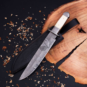 Custom-Made 15" Ambidextrous Multi-Purpose Hunting Bowie <b>Knife</b> Handcrafted Damascus Steel Blade Raindrop Pattern Camel <b>Knife</b> - Product Image 5