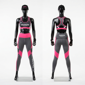 Ensemble Legging et Soutien-Gorge de Sport Boxe Premium 260 GSM 100% Coton à Bretelles en Y et Encolure Montante, Décoration Cristal, Séchage Rapide, Respirant - Product Image 1