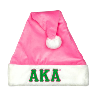 Gorro de Santa Claus de Lujo Verde, Rosa y Blanco con Letras Griegas Bordadas, Gorro de Fiesta Navideño de Felpa Suave para Mujer - Product Image 1