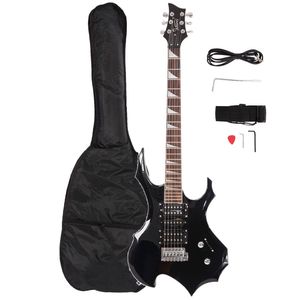 Chitarra Elettrica Flame con Pickup HSH, Corpo in Frassino Nero, Fondo/Fasce in Mogano, 6 Corde, Set Completo con Tracolla, Plettri, Cavo, Chiave per Chitarra - Product Image 3